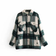 Load image into Gallery viewer, Winter Green Plaid Jacket Coat Women Streetwear Long Leeve Thick Wool Coat Fashion Pocket Oversized Lapel Autumn Shirts Coats