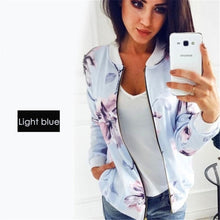 Load image into Gallery viewer, Women Jackets Retro Floral Printed Ladies Zipper Up Bomber Outwear Autumn Long sleeve Short Thin Slim Casual Pocket Biker coats
