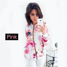 Load image into Gallery viewer, Women Jackets Retro Floral Printed Ladies Zipper Up Bomber Outwear Autumn Long sleeve Short Thin Slim Casual Pocket Biker coats