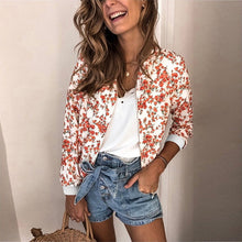 Load image into Gallery viewer, Women Jackets Retro Floral Printed Ladies Zipper Up Bomber Outwear Autumn Long sleeve Short Thin Slim Casual Pocket Biker coats