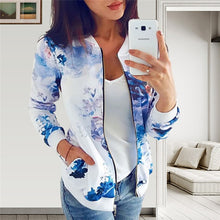 Load image into Gallery viewer, Women Jackets Retro Floral Printed Ladies Zipper Up Bomber Outwear Autumn Long sleeve Short Thin Slim Casual Pocket Biker coats