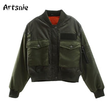 Load image into Gallery viewer, Artsnie Autumn 2020 Bomber Jacket Women Army Green Warm Zipper Pockets Winter Coat Female Jacket Parkas Femme Chaqueta Mujer
