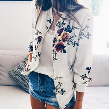 Load image into Gallery viewer, Women Jackets Retro Floral Printed Ladies Zipper Up Bomber Outwear Autumn Long sleeve Short Thin Slim Casual Pocket Biker coats
