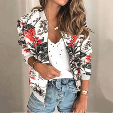 Load image into Gallery viewer, Women Jackets Retro Floral Printed Ladies Zipper Up Bomber Outwear Autumn Long sleeve Short Thin Slim Casual Pocket Biker coats
